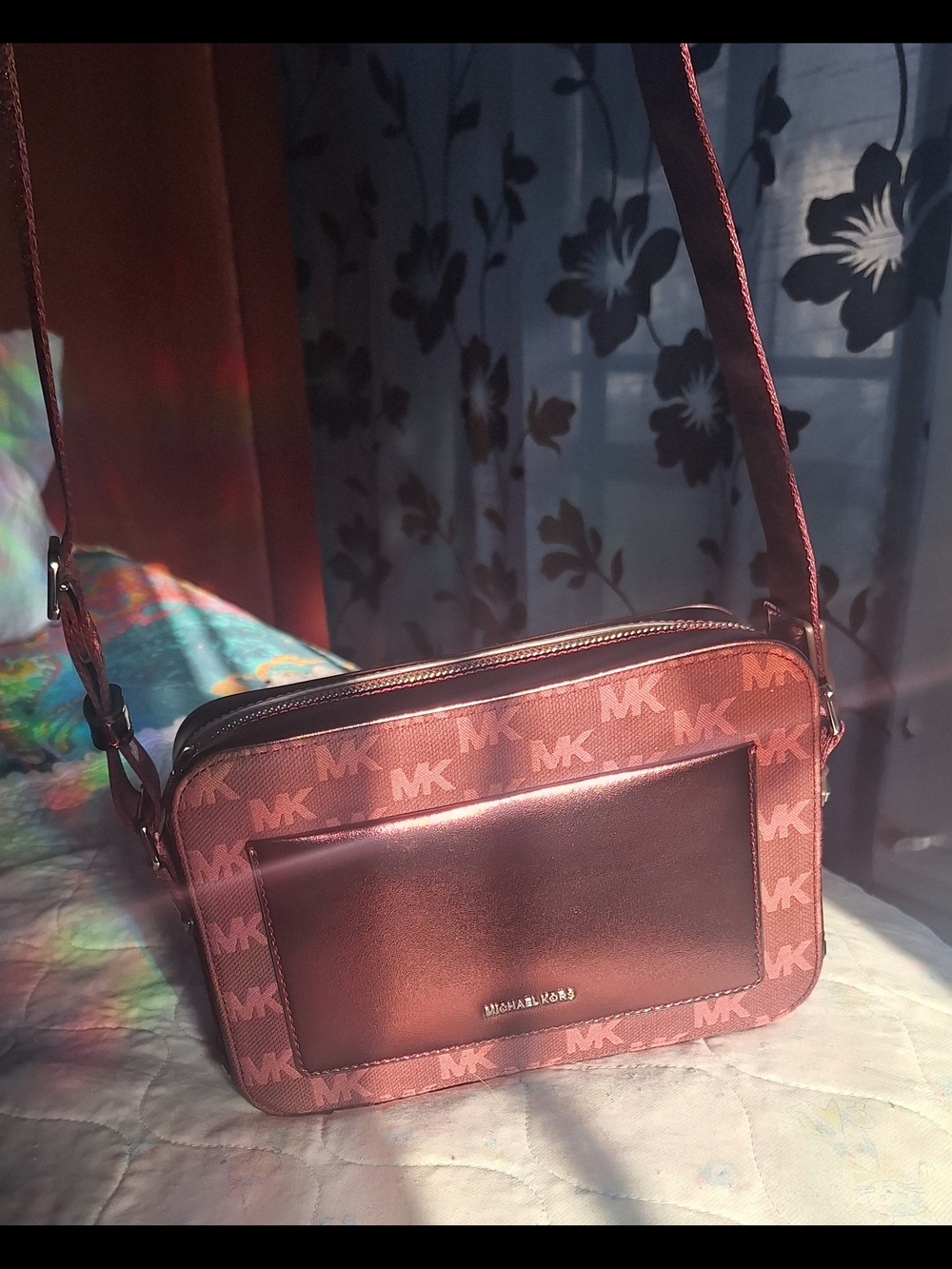 NWT Michael Kors Maeve Large Oxblood Monogram Crossbody Bag 10.5x6.5x3
